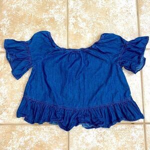 bebe girls denim off the shoulder top
